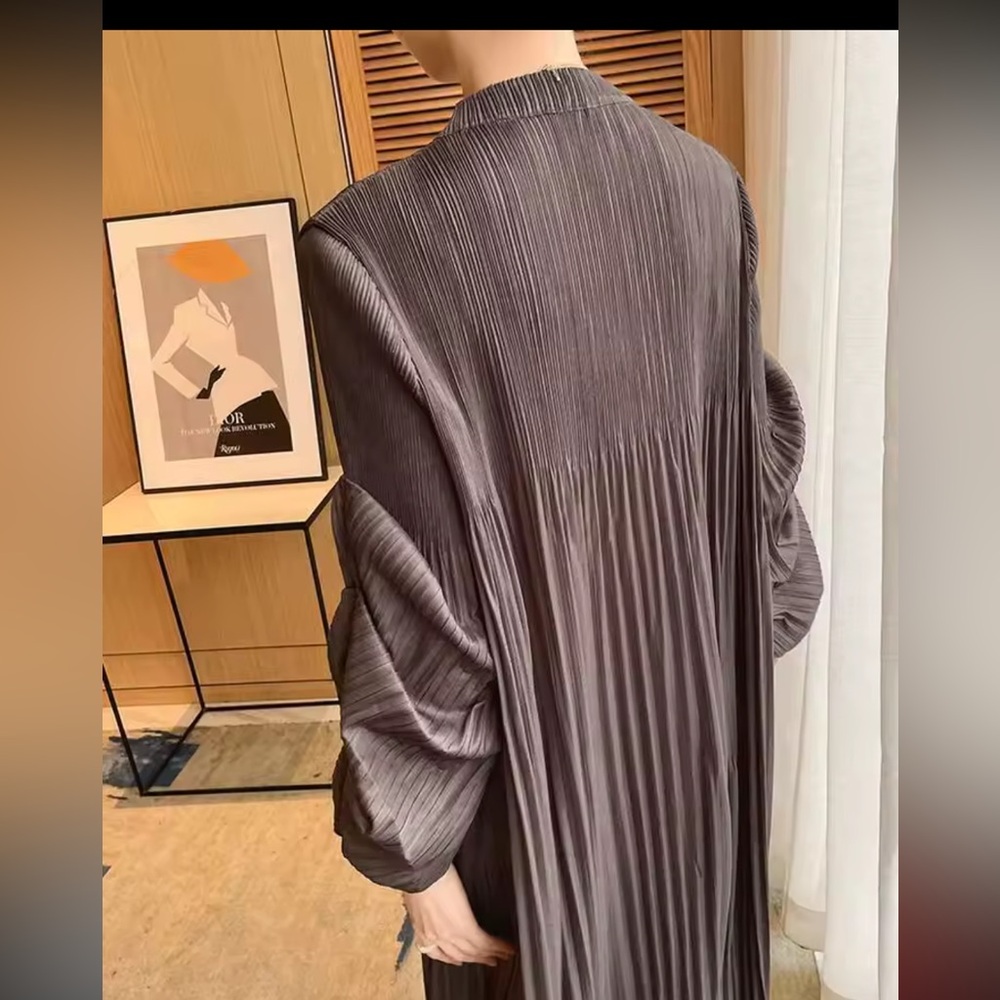 Elegant Brown Pleated Maxi Dress - Picture 4 of 5